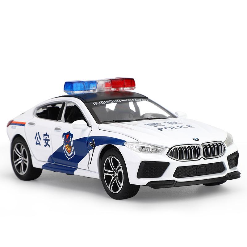 1:32 BMW M8 Polizeiauto Modell Dekoration Simulation Legierung Auto Modell Modell Ton Licht Spielzeug Rückzieher Auto Kinder Geschenke