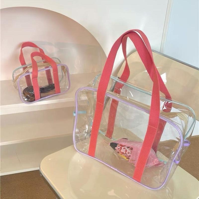 Large Capacity Pvc Transparent Jelly Handbags Washing Bag Summer Outdoor Beach Tote Waterproof Swimming Storage Bag