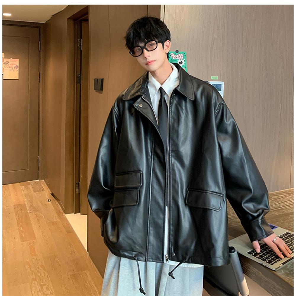Tooling Jacket Men's Autumn Hong Kong Style Ins Loose Youth Locomotive Leather Jacket Trendy Design Jacket