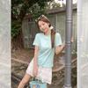 Sweet and cute shell print round neck front shoulder short-sleeved women's t-shirt summer new loose and thin top