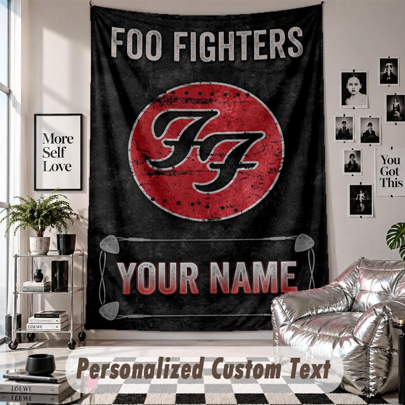 Custom Tapestry Wall Hanging, Foo Fighters Personalized Name Text Home Wall Decor