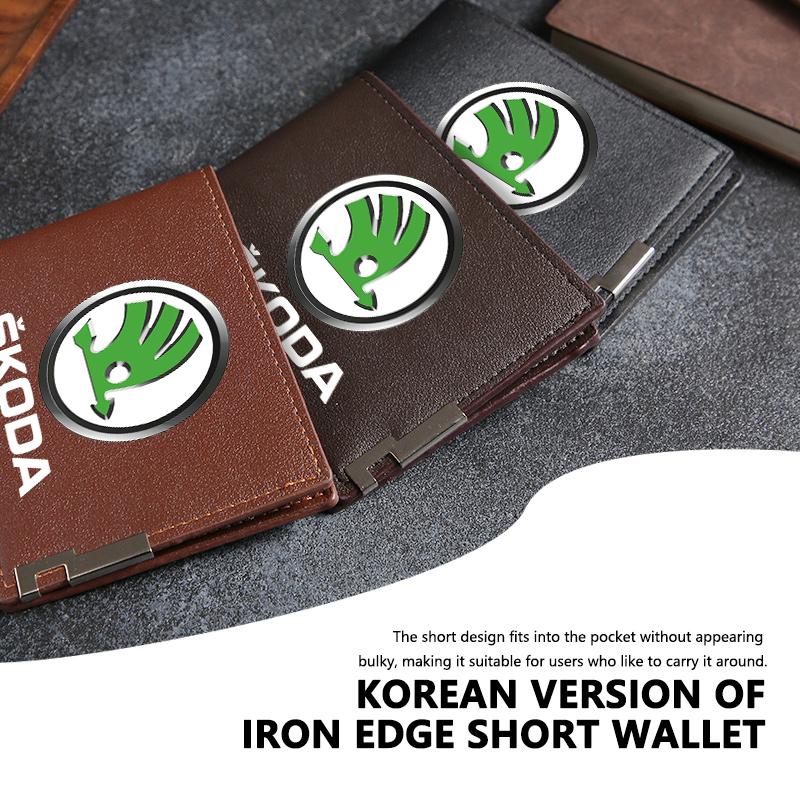 TTJJ2 Men Wallet ID Credit Card Holder License Bag Gift Accessories For Skoda S Kodiaq Octavia 2 3 Yeti Karoq Rapid Fabia VII VRS