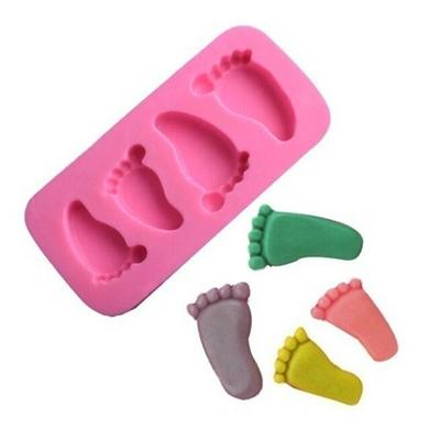 4 Hole Cute Baby Feet And Shoes Silicone Fondant Cake Mold Baby Shower 3D Kitchen Baking Mold Cake Decorating Moulds