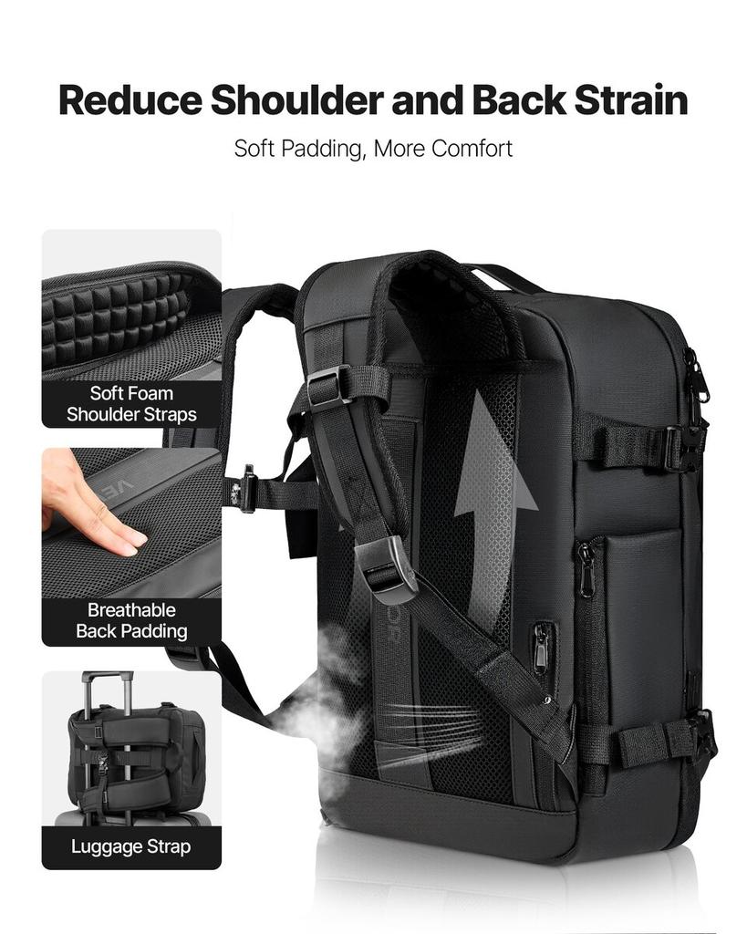 Vacuum Travel Backpack, 35L, Vacuum Seal Compression Travel Backpack with Air Pump, Multiple Pockets & Compartments, Water-Resistant Carry-On Suitcase