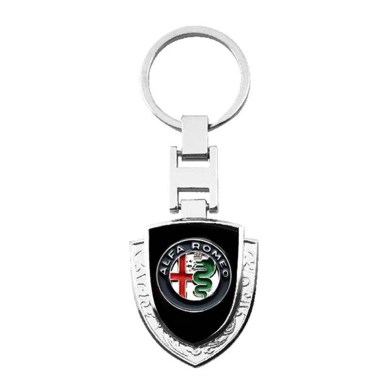 2026 Hot Sticker 1pcs 3D Metal Leather Car Styling Emblem Keychain Key Chain Rings For Alfa Romeo Accessorie Giulietta GT 159 14