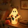 Light Up Ghost Lighted Vintage Patchwork Ghost, LED with Pumpkin Lantern Halloween Decor, Ghosts Lamp Lamp, Rustic Fall Figurine Decoration for Mantel