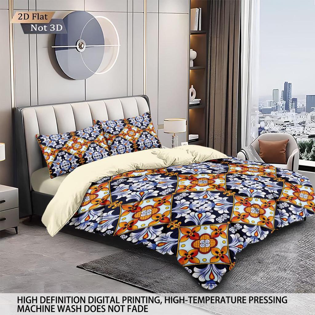 Duvet Cover Set med Keramiskt Kakelmönster - Digitaltryck, 3-delat Sängkläder