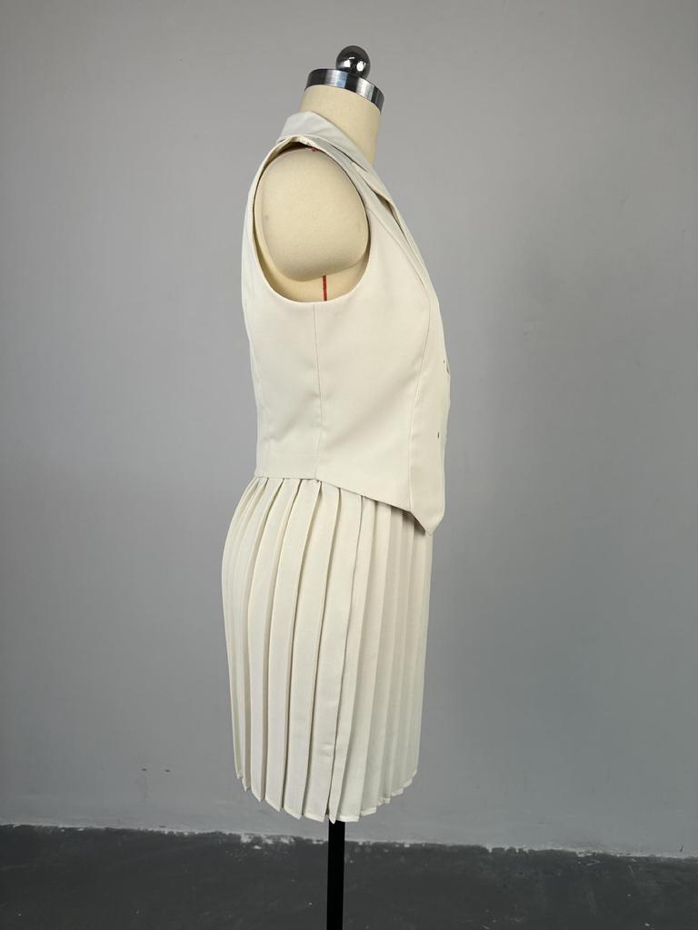 2024 Summer Women's Cross-Border Fashion: Irregular Lapel Top & Pleated Midi Skirt Set