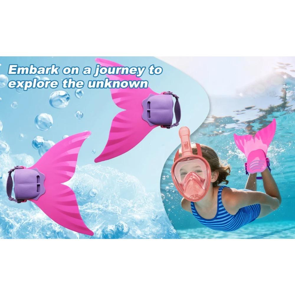Aletas de Sirena de Silicona Ajustables para Entrenamiento de Natación y Playa, Cuerpo Suave Aleta Dura con 3 Agarre Antideslizante, Equipo de Foto Cosplay para Niño