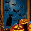 6 ks Halloweenské velké samolepky na okno s duchem Strašidelní duchové Netopýři Černá kočka Dýně Samolepky Odnímatelné Statické samolepky pro skleněnou okenní nástěnnou dekoraci