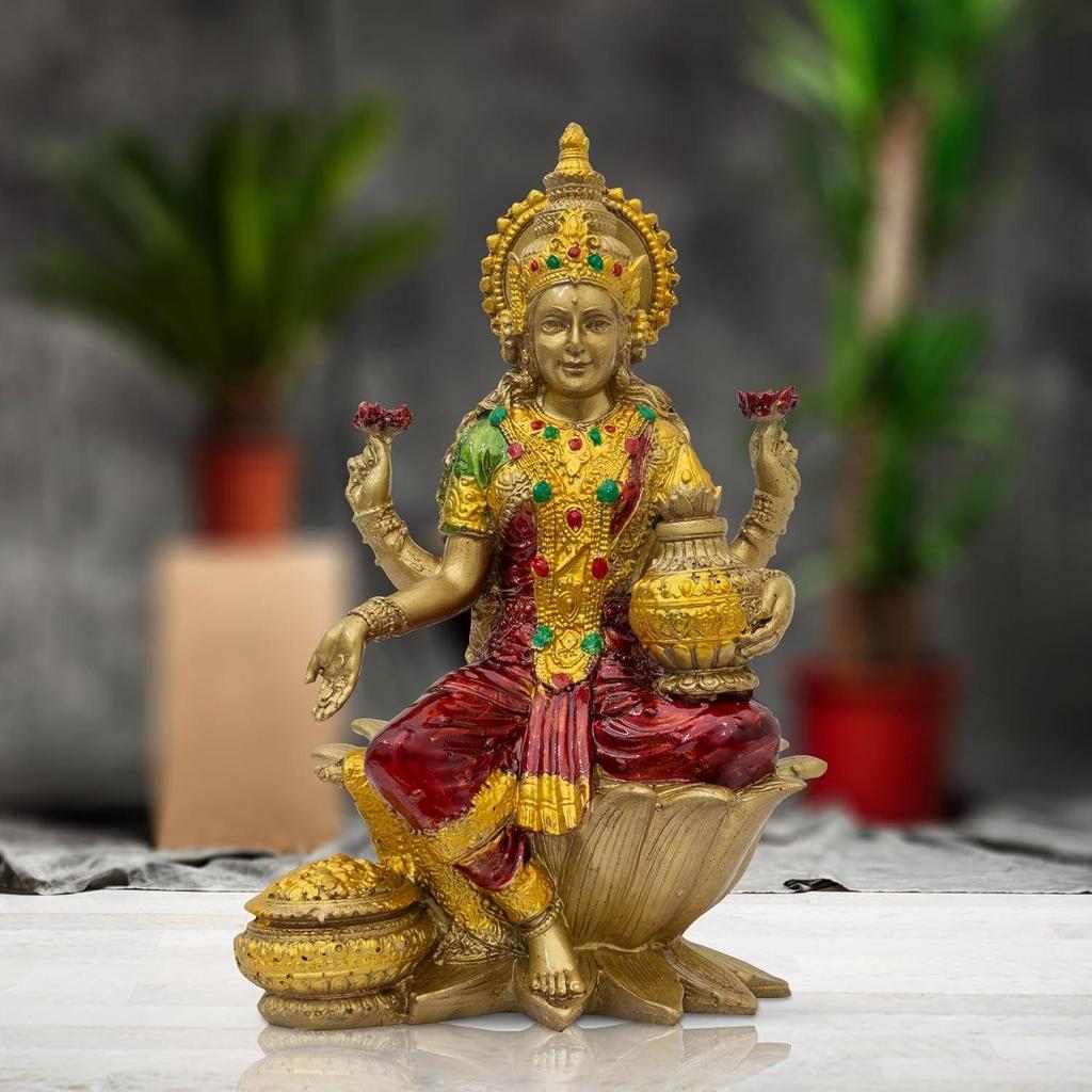Multicolor Lakshmi MATA Idol for Home Mandir Décor Decorative Laxmi Ji Murti for Pooja, Office Desk, Temple