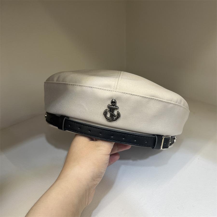 Fashion Metal Letter Octangonal Beret Trendy Beret Hat Lady Solid Color Casual Autumn Cap Vintage Simple Painter Hat Female