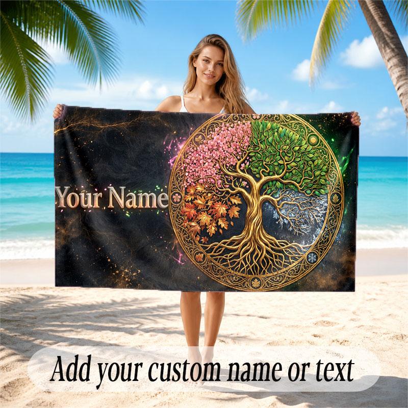 Tree of Life Theme Beach Towel Personalized Custom Name & Text Soft Quick Dry Beach Towel for Swimming Travel