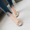 2025 Fashion Women's High Heels Round Toe Bow Basic Versatile Solid Color Metal Decoration Women's Slip-on Block Heel Shoes