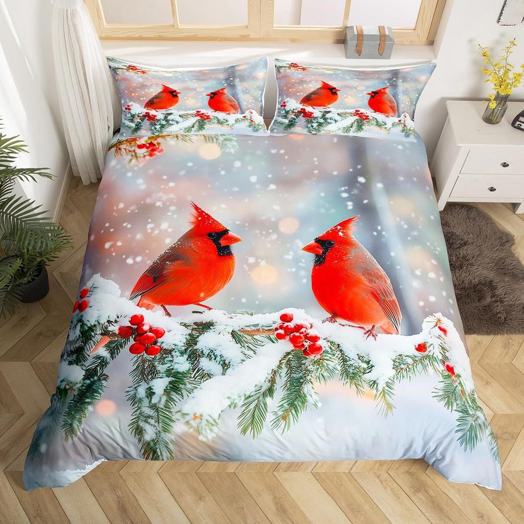 Red Bird Quilt Cover Three-Piece Animal Count Printing Kit Duvet Cover Bedroom Home Decoration