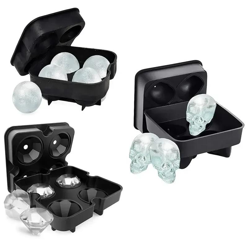 Silikon 3D Kugel, Schädel, Diamantförmige Eisform, Wiederverwendbare Eiswürfelform Eiswürfelbehälter, Leicht zu lösen, Für Whiskey, Partyzubehör