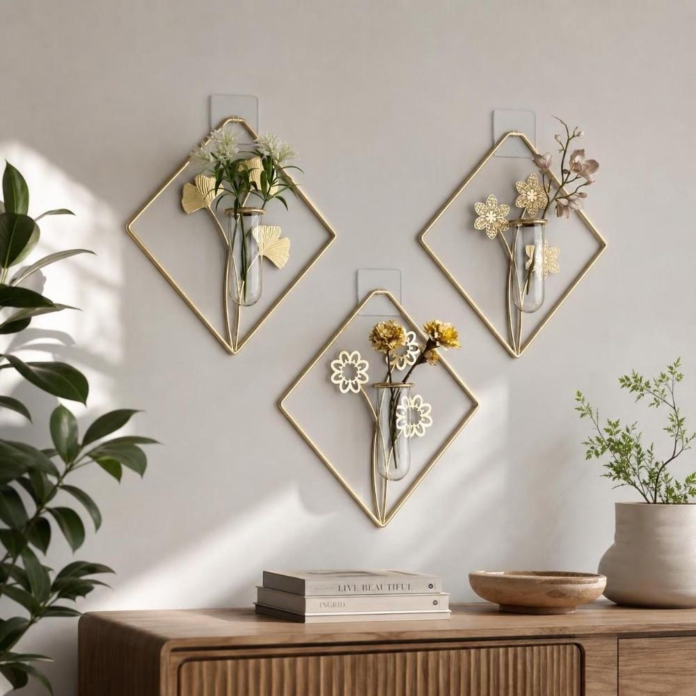 Vase Hydroponic Plant Holder Flower Pot Wall Hanging Planter Shelf Wall Decoration  Modern Room