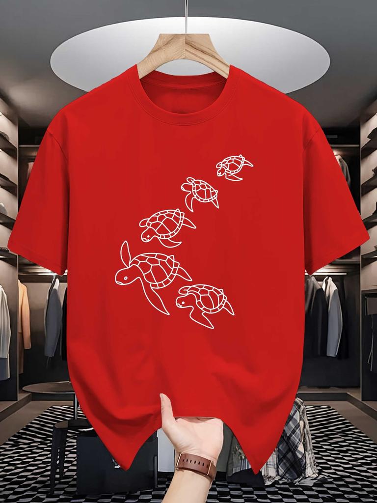 Unisex Crew Neck Tee Minimal Line Sea Turtle Group Art Print Soft Cotton Loose Short Sleeve Summer Casual Male Streetwear Tops