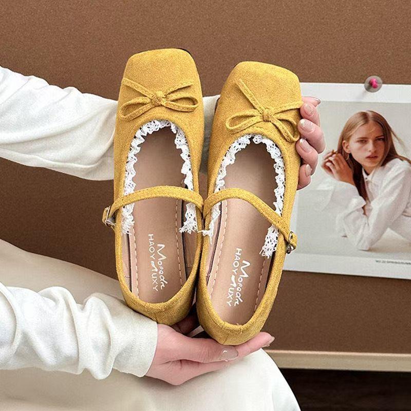 Skirt single shoes square head ballet shoes new spring French fairy bow Mary Jane shoes