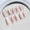 Cats Eye Short Square False Nail Set 24 Pcs Acrylic Press On Nail with Bows Easy Application For Commuting And Event