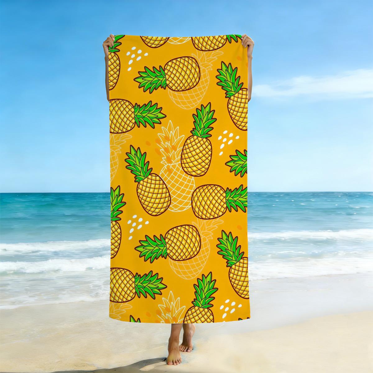 1pc tropical pineapple printed beach towel, anti sand, absorbent, quick drying, ultra-fine fiber swimming towel, 150x75cm
