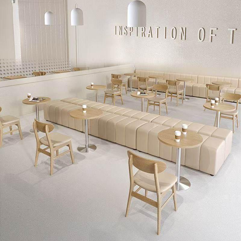 Wall-Mounted Sofa & Table Set for Milk Tea Shop with Natural Wood Style