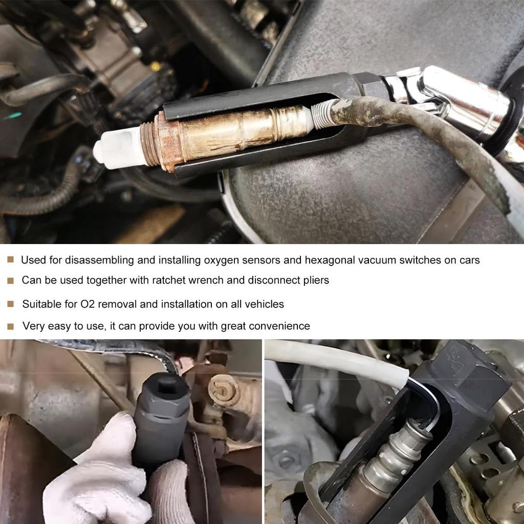 1/2" Drive By 7/8" 6-Point Chrome Vanadium Steel O2 Sensor Socket, Offset Oxygen Sensor Socket For Vehicle O2 Removal Tallation (Large Opening)