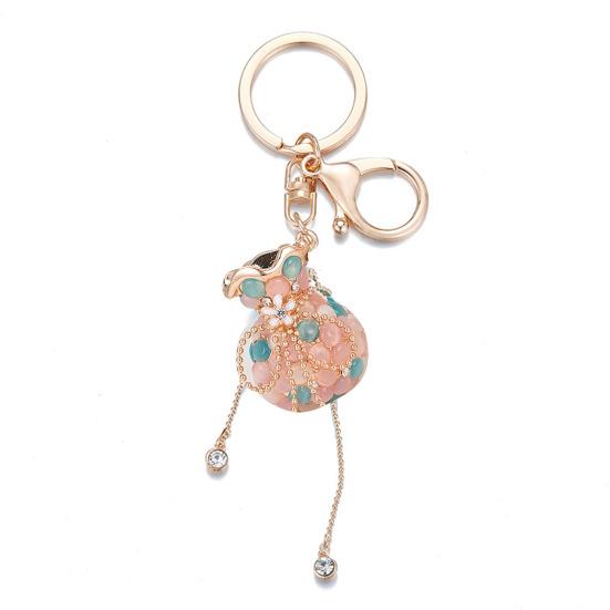 Брелок Мешок с деньгами Дизайн с кисточкой из страз Форма Счастливого мешка Брелок-подвеска Прочный карабин Анти-потерянный брелок Подарочный аксессуар