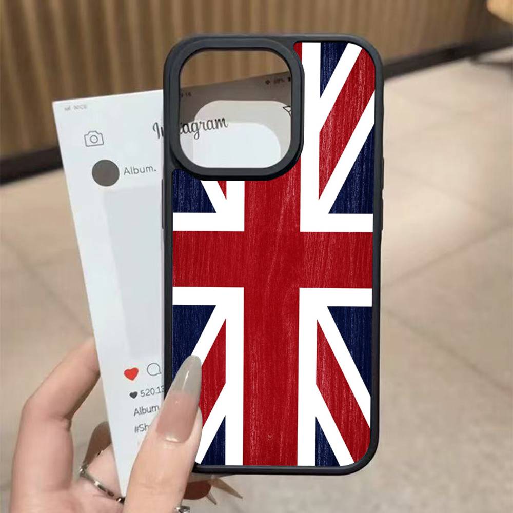 

USA & UK Flag Black Silicone Hard Plastic Phone Case For Iphone 17 Air 16 15 14 13 12 11 Pro Max PC+TPU Case iPhone 15 pro