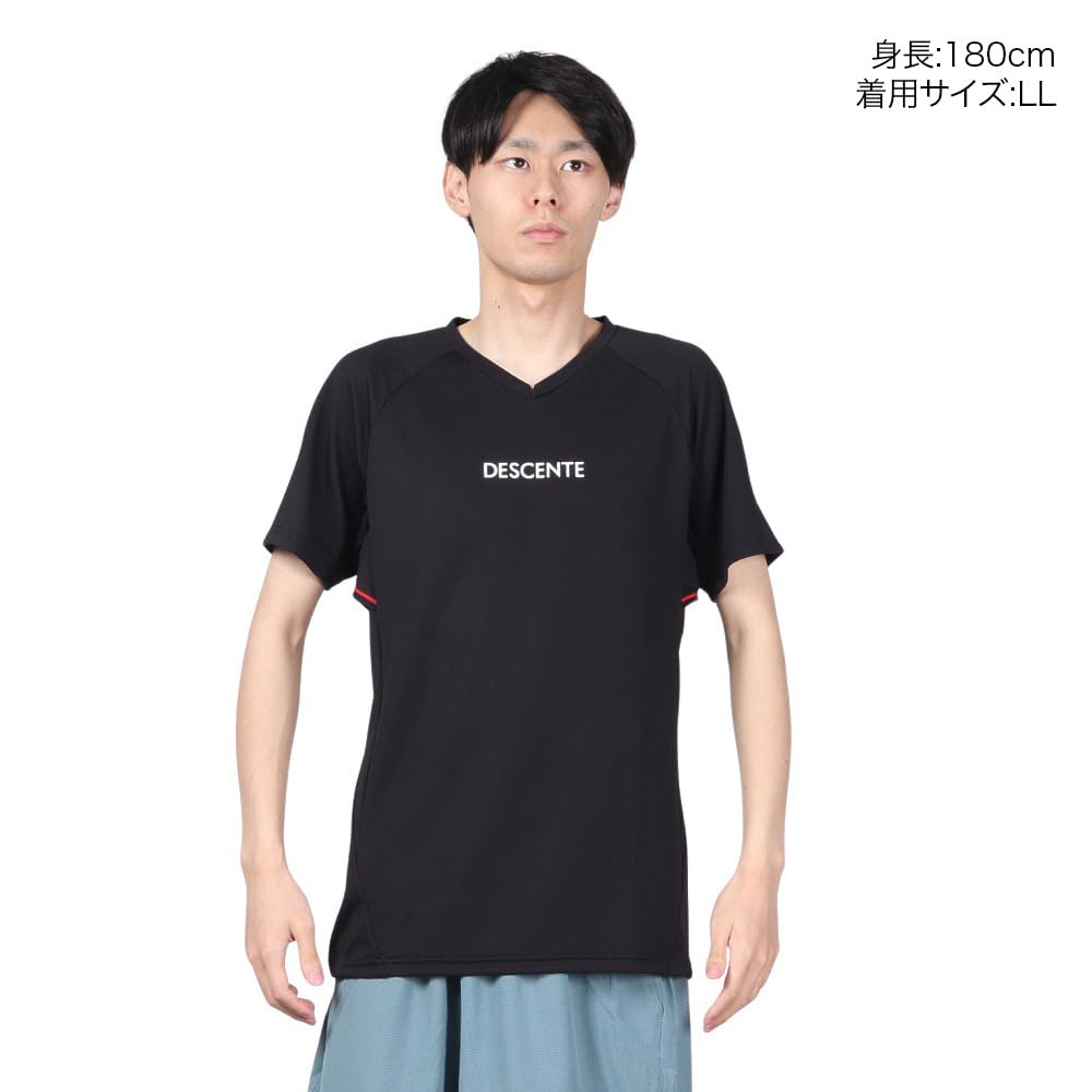 Short Sleeve Short Sweat Quick Mesh Material Easy To Club Black XO [DESCENTE] Shirt, Volleyball, Sleeve, Absorbent, Drying, Breathable, Arrangement,