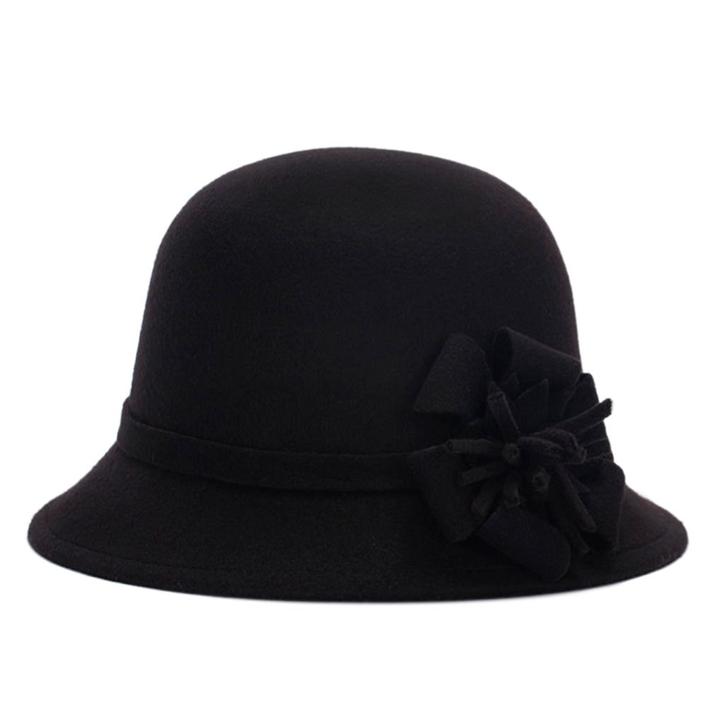 Vintage ležérní umyvadlový klobouk kupole klobouk vlna plsť buřinky Čepice Fedoras Čepice kbelík s květinou