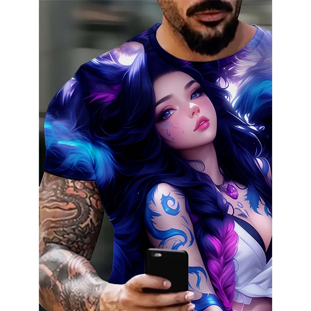 Men's Printed Anime T-Shirt - Comic Style Short Sleeve Round Neck T-Shirt for Casual Wear and Gifts (Durable for All Seasons)