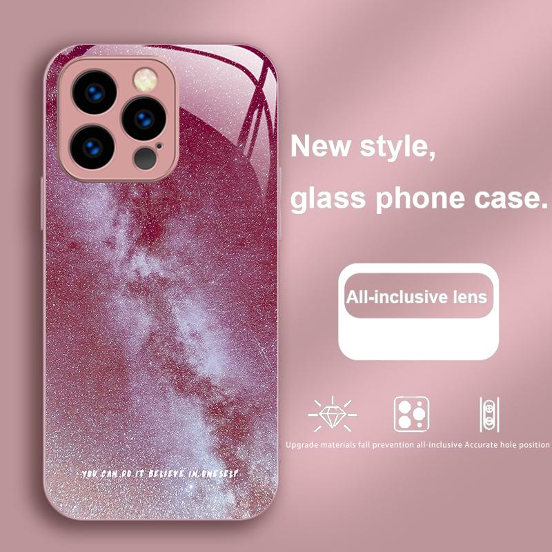 Brilliant Starry Sky For IPhone 16 Plus 15 14 13 12 Mini 11 Pro Max X XS XR 7 8 Plus 2022 Tempered Glass Phone Case