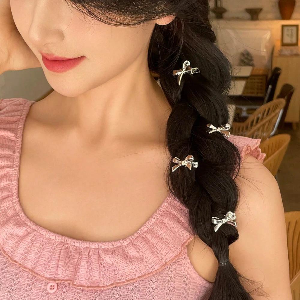 

4pcs Women s fashionable simple metal hair clip sweet bow hair clip серебряный