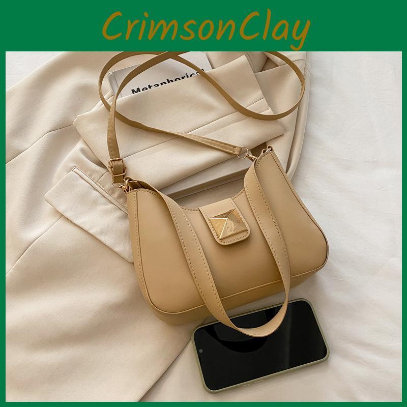 Color Simple Solid Gold Buckle Decoration Women Casual Shoulder Bag Daily For