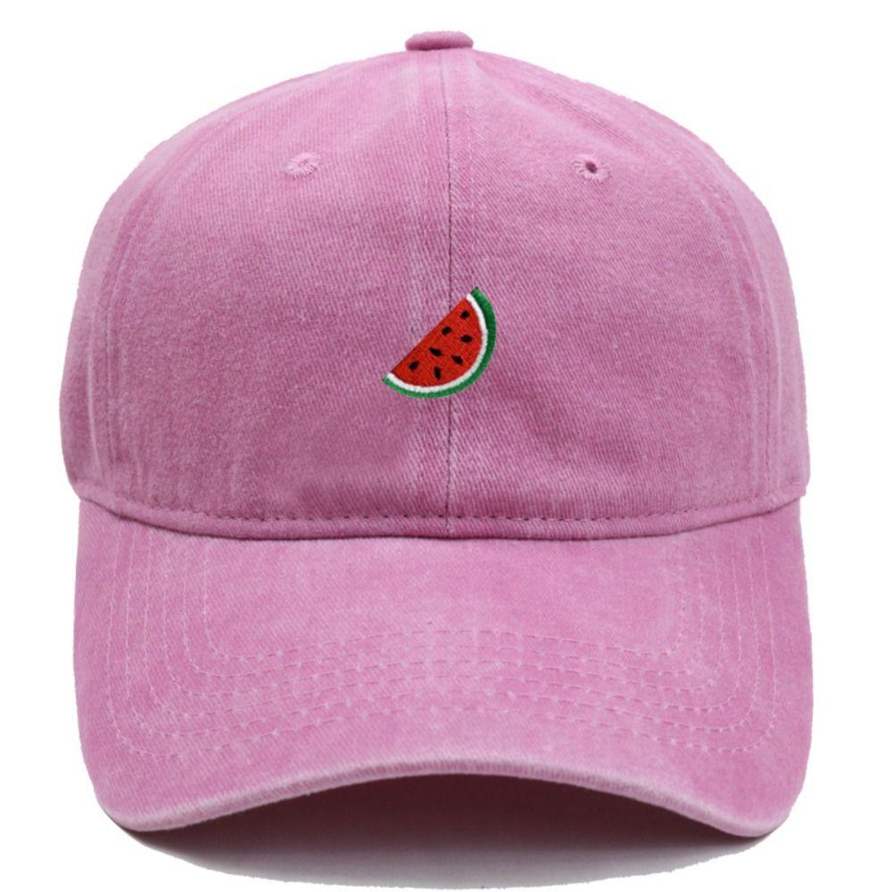 Gorra de Béisbol Bordada de Sandía Visera de Algodón Lavado Gorra de Pico Ajustable Protección Solar Sombreros Protectores Solares Para Hombre Mujer