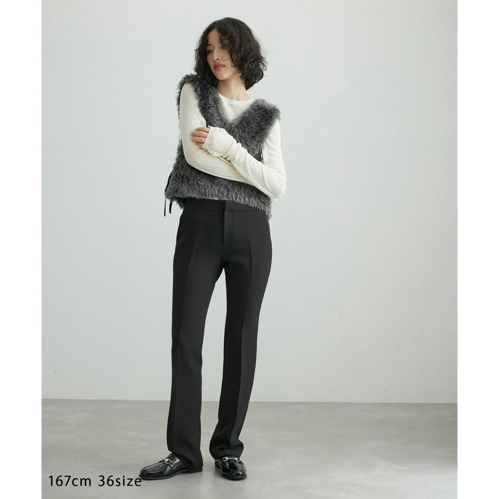 Et Rope Slacks Narrow Center Press Pants Black [Adam Femme] [Sustainable Stretch] Women's (01)