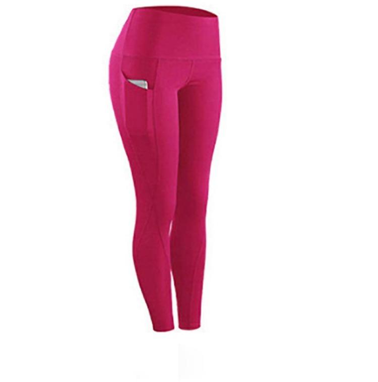 

High Waist Women Long Solid Color Sports Pants with Side Pockets Yoga Lifting Fitness Running Hip Leggings XXXL рожевий червоний колір