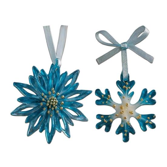 Ručně vyráběné pryskyřičné vánoční ozdoby Modré a zlaté sobí vločky Ozdoba na vánoční stromek s poutky Vintage sváteční suvenýr