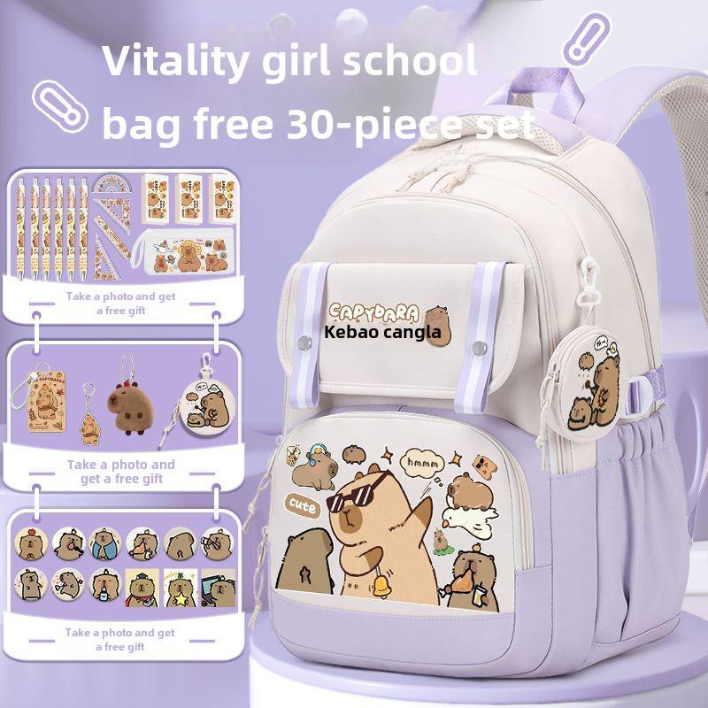 2024 Capybara Girls' Backpack: Stylish, Spacious & Perfect for Grades 1-6