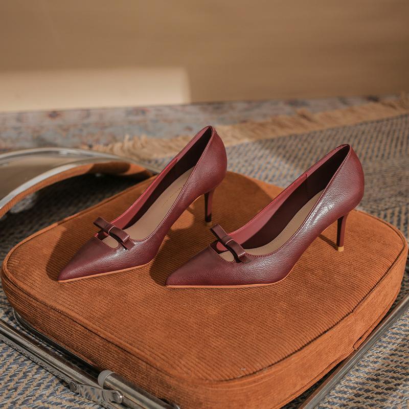 735 temperament bow hollow pointed head thin heel women's versatile high heels sexy girl shallow mouth fashion women's shoes