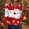 Women's Casual Christmas Print V-Neck 3/4 Sleeve Button-Front T-Shirt