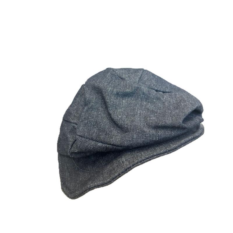 New niche design flipped-brimmed denim beret women's big head circumference showing face small newsboy hat