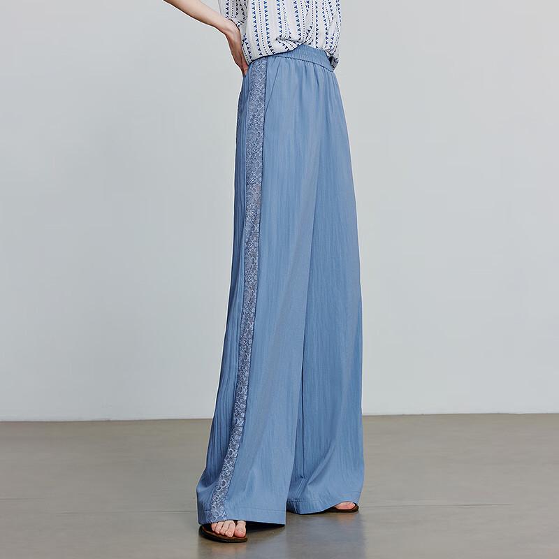 Chuyu Women's Pleated Lace Patchwork Wide-Leg Casual Pants