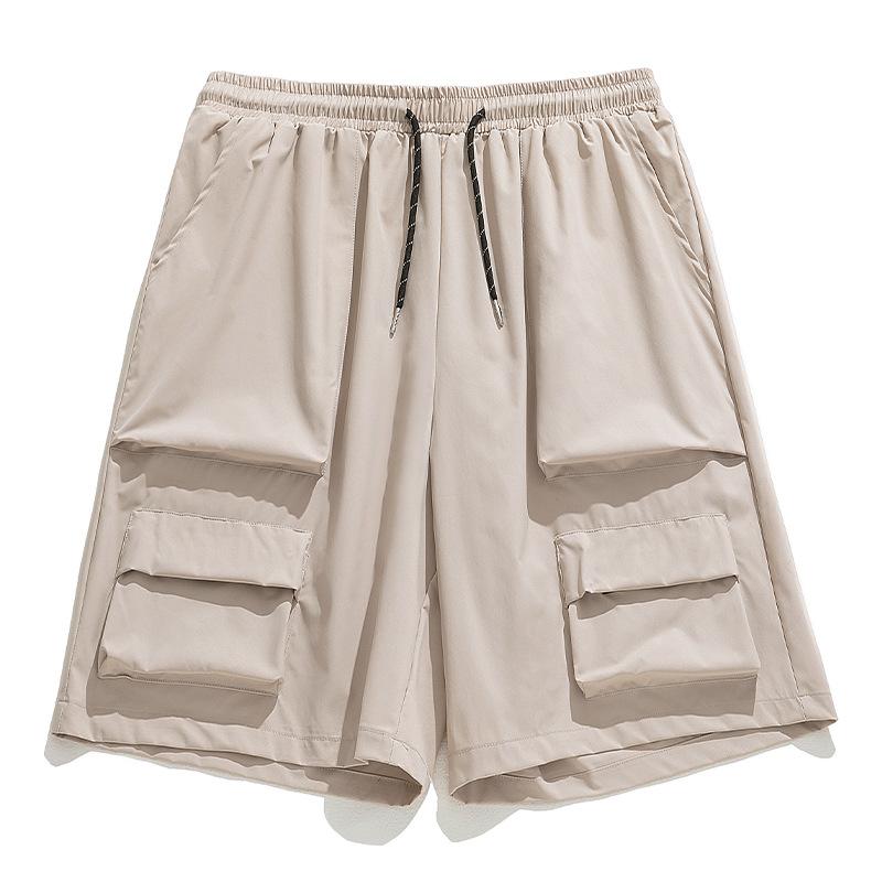 Japanese Style Men's Summer Thin Multi-Pocket Workwear Shorts Loose Casual Outdoor Drawstring Knee-Length Short Pants