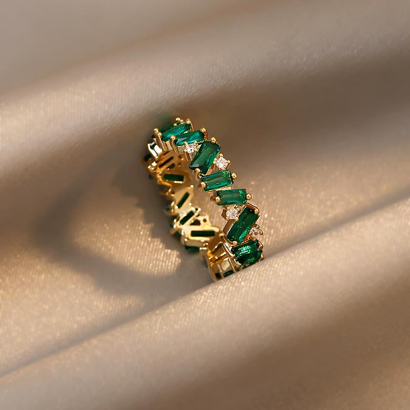 French Elegant Emerald Zircon Irregular Neo-gothic Rings Fashion Jewelry High-end Women's Gifts Daily Accessories
