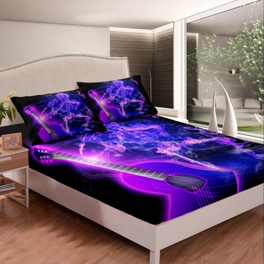 3D Dead Sugar Skull Girl Kissing Skull Home Bed Fitted Sheet Set Soft Microfiber Breathable Bedding All-Round Elastic Pocket