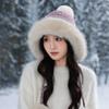 Winter Hat Women's Retro Knitted Hat Fleece Thickened Ear Protection Cold Wool Hat Cute Hairball with Hat