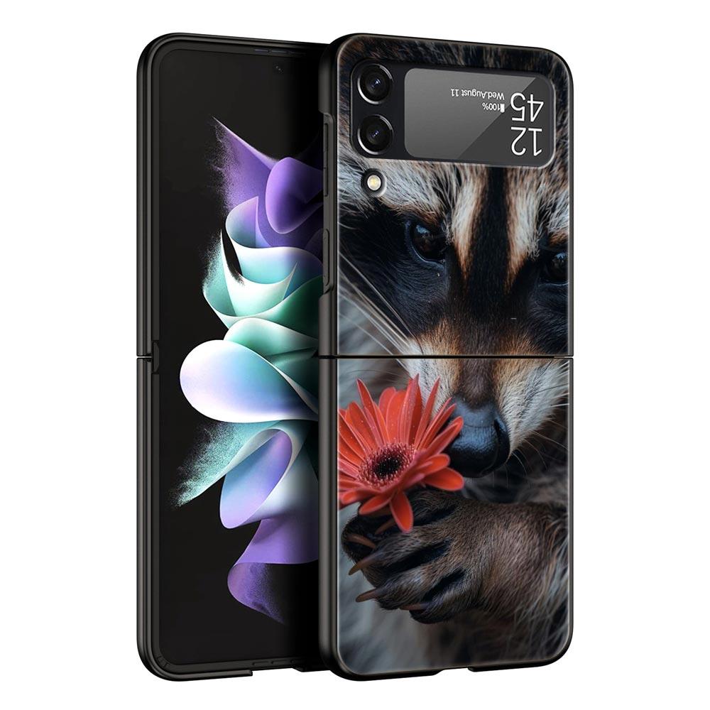 Mapache Hard PC Phone Case For Samsung Galaxy Z Flip 7 6 5 4 Black Cover For Galaxy Z Flip 3 Foldable Shell Fundas Capas Coque