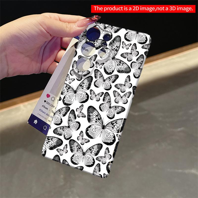 2DFlat Samsung Phone Case Black and White Butterfly Pattern Phone Case Applicable To Galaxy S22 S23 S24 S25ULTRA S26 A12 A13 A14 A15 A16